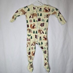 9-12M Footed Pajamas Holiday Animals Zip Up Sleeper Christmas Forest Print